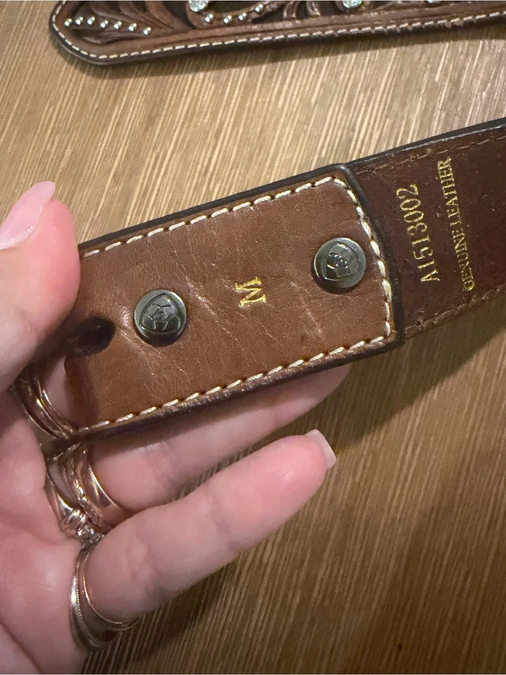 Ariat Western Embossed Tooled Brown Leather Belt with Concho Accents M